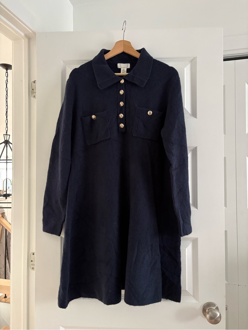 H&M Navy Button-Front Collared Cardigan Dress
